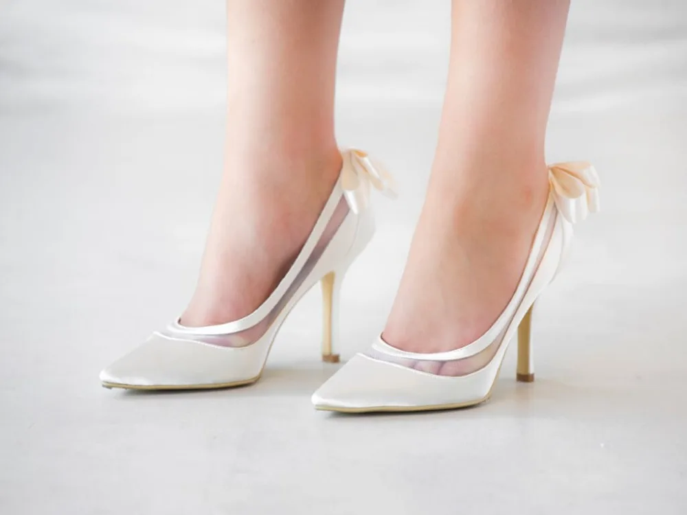 Venus lure Custom Handmade Pointed Toe High Heels Ivory Satin Bridal Wedding Shoes Dropshipping