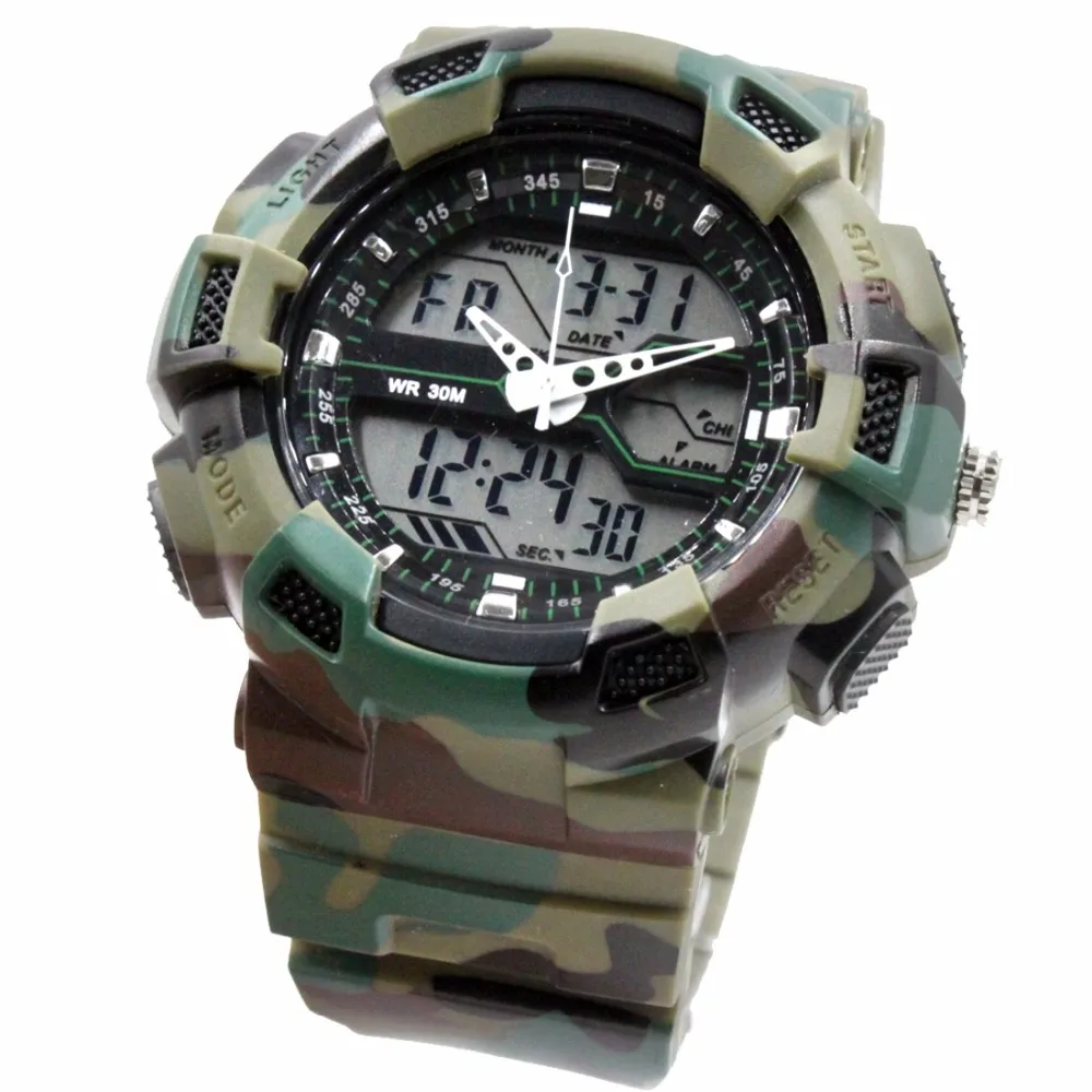 Date Alarm BackLight Men ALEXIS Camouflage Dual Time Analog Digital Watch Date Alarm BackLight Men ALEXIS Camouflage Dual Time Analog Digital Watch