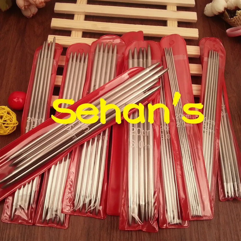 

Free shipping Double-pointed Stainless Steel knitting needles 20cm 11 bags size 2.0-6.5mm for DIY crafts knitting needlework