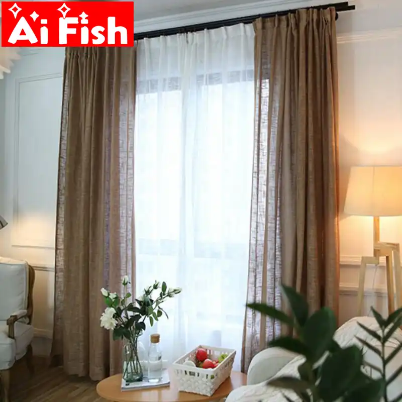 Modern Brief Fluid Gardine Solid Color Thicken Linen Blinds