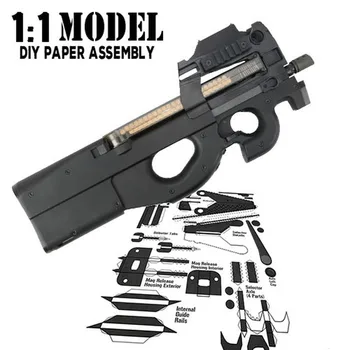 

1:1 Crazy P90 Toy Gun Model Paper Assembled Educational Toy Building Construction Toys Card Model Building Sets