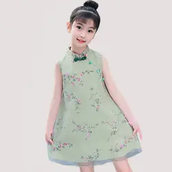Платье для маленьких девочек, одежда 2019 года, весенне-летнее Новое китайское платье Ципао для девочек, детское хлопковое и льняное платье с