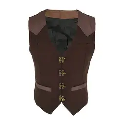 Sladuo винтажный коричневый полосатый v-образным вырезом атласный без рукавов мужской корсет куртка в псевдостаринном стиле Косплей Мужчины