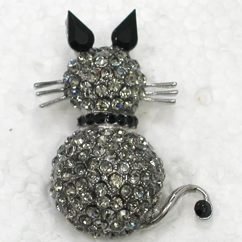 

60pcs/lot Mixed Color (Can Notes Color) Wholesale Fashion Brooch Crystal Rhinestone Kittens Cat Pin brooches C101361