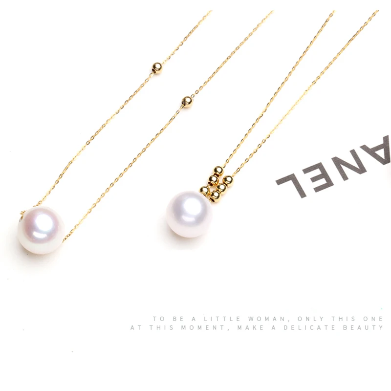 Sinya 18k gold choker necklace with 7.5-10mm natural Round pearls and 3mm gold beads Au750 gold chain length 45cm for women (20)