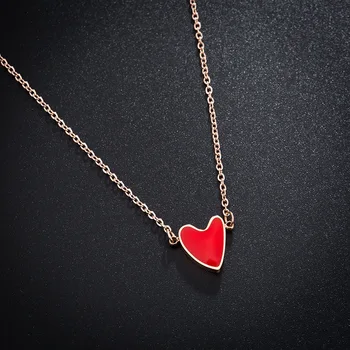 

Cute Red Love Heart Necklace Collier Femme, Rose Gold Color Stainless Steel Pendants Necklaces For Women Jewelry Collares 2019