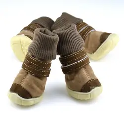 Pet зимняя обувь противоскользящие хлопковые мягкие кожаные кашемир Водонепроницаемый теплые пинетки Сапоги и ботинки для девочек ремень