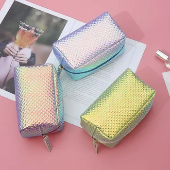 

Women Laser Cosmetic Bag Mermaid Holographic Make Up Box Scale Student Pencil Case Toiletry Wash Box PU Clutch!