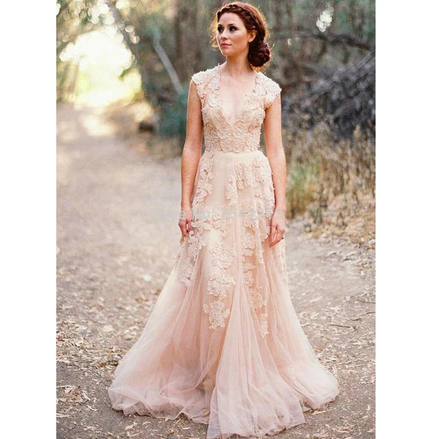Blush Lace Wedding Dresses 2017 A Line Bridal Gowns Vintage Country Blush Lace Wedding Dresses 2017 A Line Bridal Gowns Vintage Country Garden