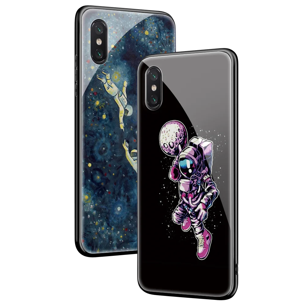 

DIY astronaut Glass Phone Case For iphone X 7Plus 6 6s XS Max XR Customize Glass Phone case astronaut for iPhone 8 5S SE cute