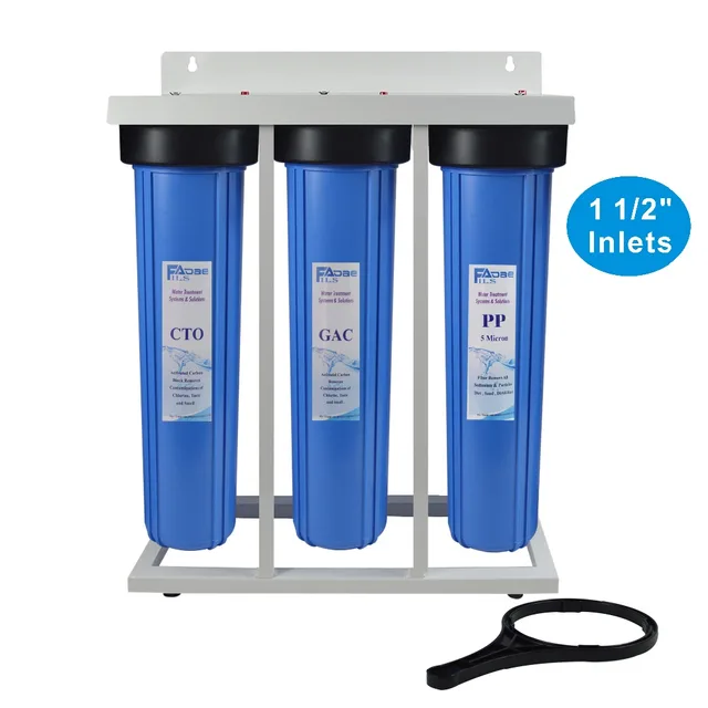 Cheap 3-Stage Whole House Water Filtration System 1 1/2-inch Inlets with Stand,20" Big Blue Sediment ,GAC ,Carbon Block Filters&wrench Cheap 3-Stage Whole House Water Filtration System 1 1/2-inch Inlets with Stand,20" Big Blue Sediment ,GAC ,Carbon Block Filters&wrench