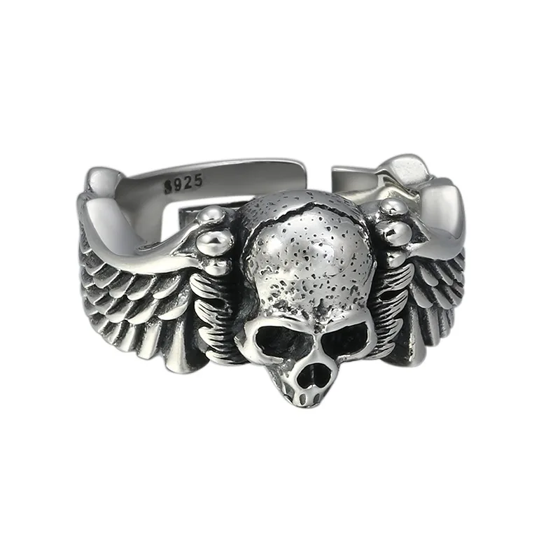 

New 925 Sterling Silver Punk hot popular skull Opening ring For Man Hip pop/Rock