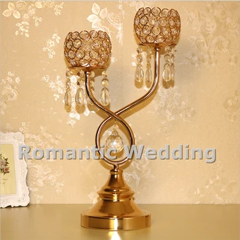 

Free shipment 10PCS/lots Gold 2 Balls Crystal Metal Candle Holder Centerpiece for Wedding Decorations Event Party Home Products