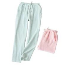 Оригинальные женские пижамные штаны для мужчин креп хлопок Лето анти-пижамы Mosquito Штаны качества весенняя Повседневная обувь; удобные женские домашние брюки из овечьей шерсти