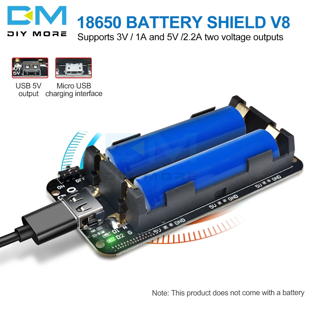 Комплект из 2 предметов, Двойной 18650 литиевая Защита аккумулятора V8 5 V/3A 3 V/1A мобильный Мощность банк Плата расширения Micro USB для Arduino ESP32 ESP8266