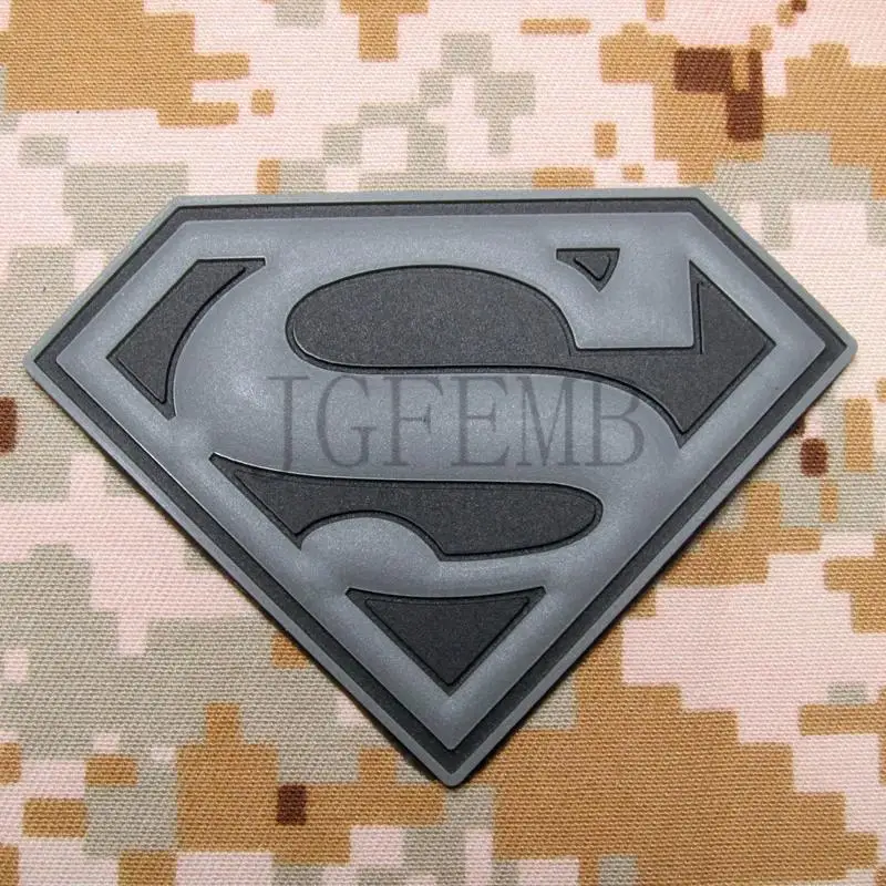 

black background grey design The Avengers Super Hero Superman logo Tactical Morale 3D PVC patch PB1832