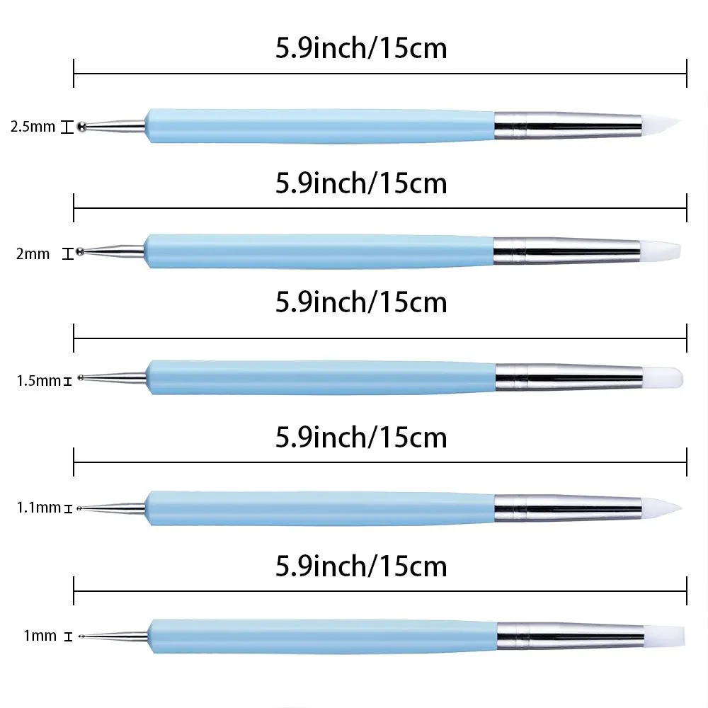 5pcs Clay Sculpture Tools Double Indentation Silicone Pen Embossed Nail Art Tools