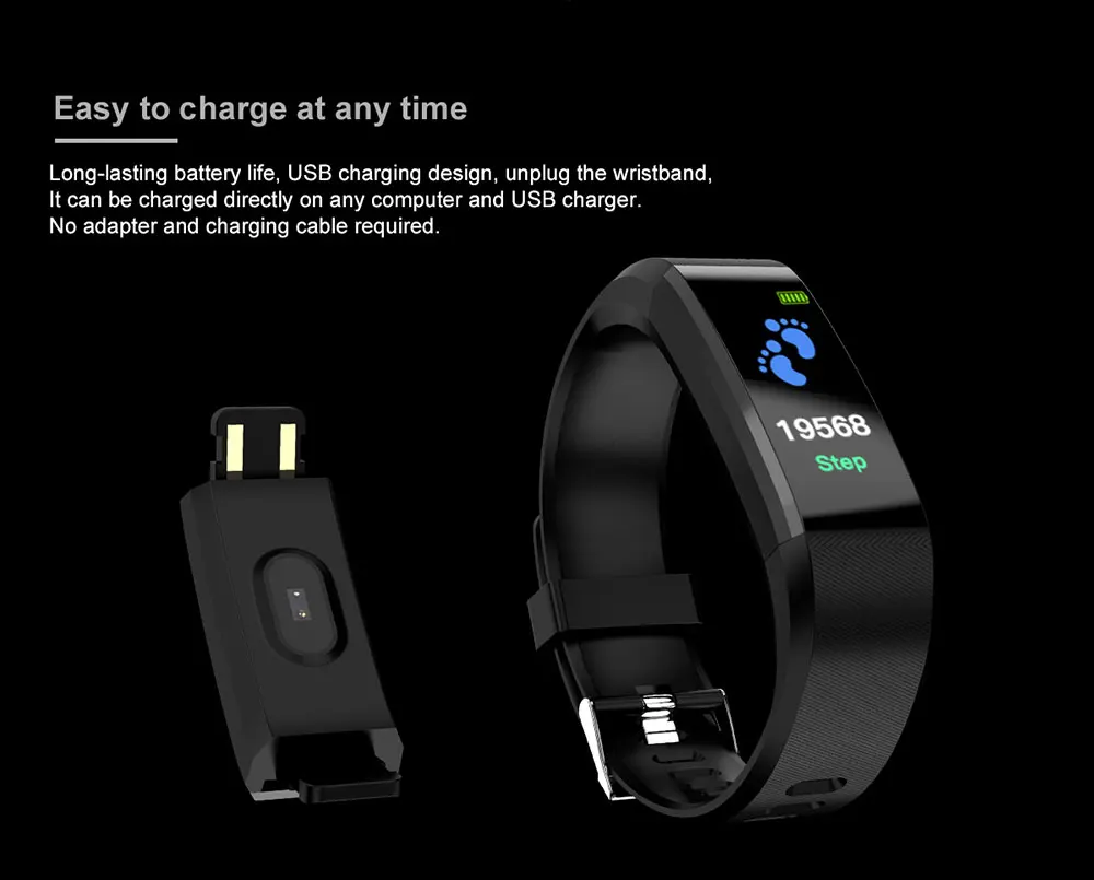 115Plus Smart Bracelet 0.96 inch ST - 17H25 16KB RAM 512KB ROM Heart Rate Monitor Step Count Sedentary Reminder IP67 80mAh Built-in