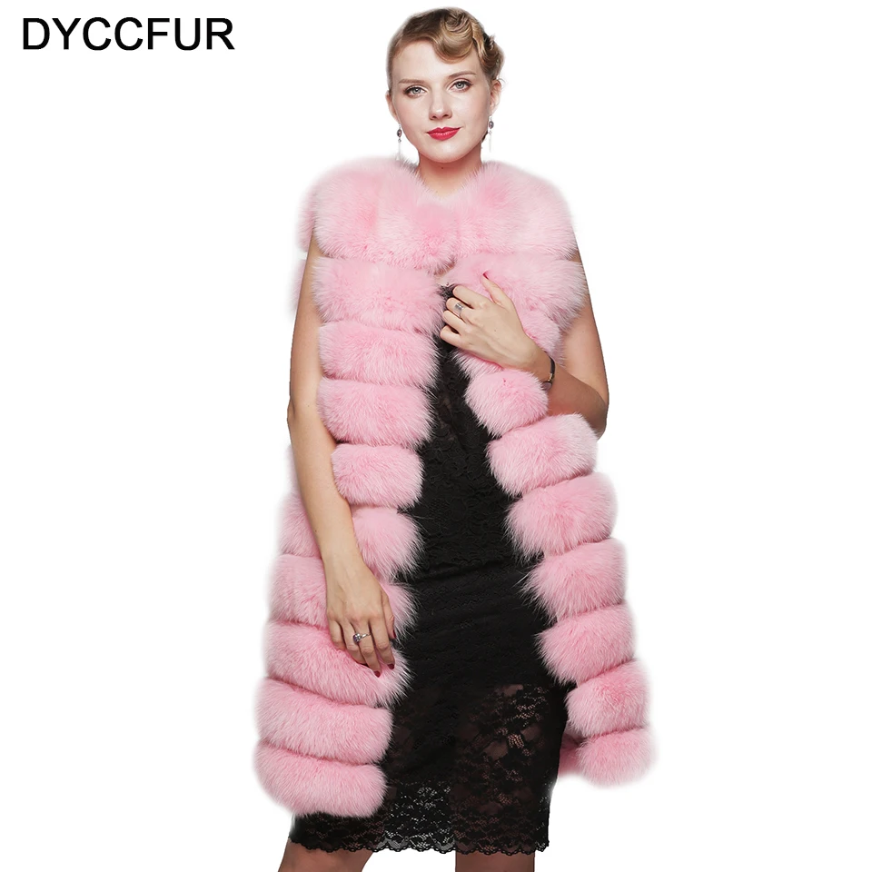 DYCCFUR 2018 Полный Пелт меха лисы жилетка 90 см натуральный зимние теплые розовый