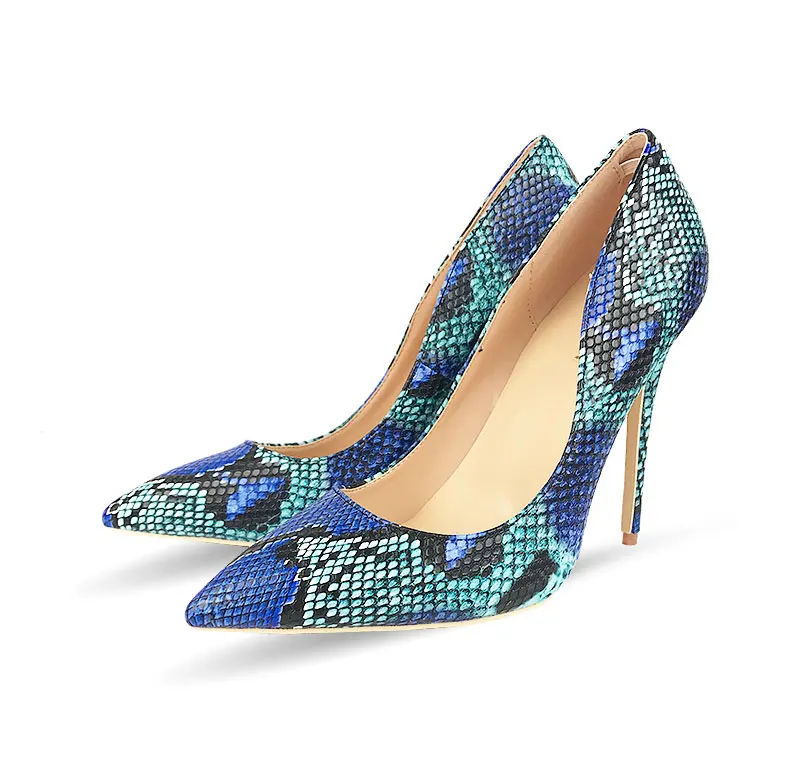 Г., брендовая модная женская обувь синего цвета со змеиным принтом пикантные женские туфли-лодочки на высоком каблуке 12 см с острым носком