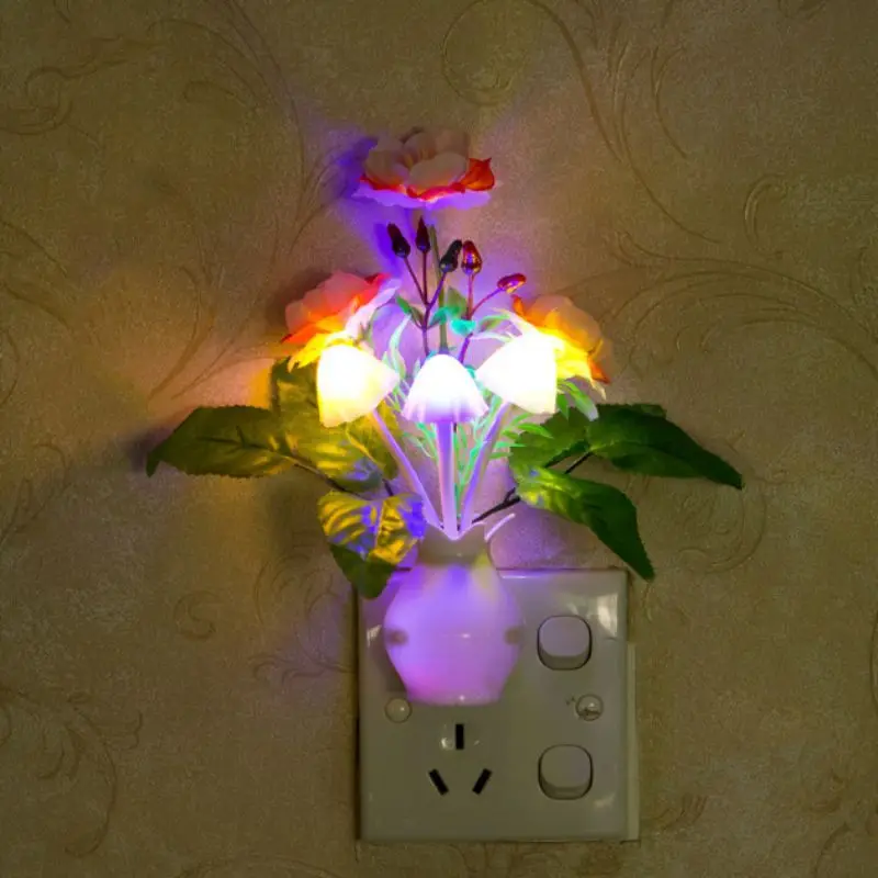 

LED Mushroom Flower Plant Colorful Night Light US Standard Plug Lamp Novelty Wall Socket Lights Lamp for Bedroom Decoration