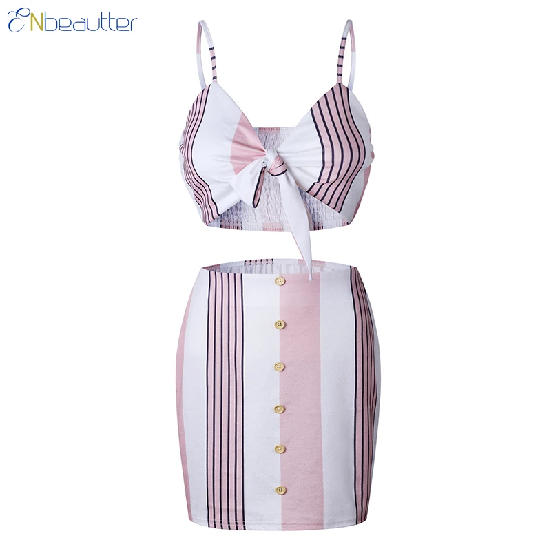 ENbeautter 2 Piece Set Women Summer Corset Print S...