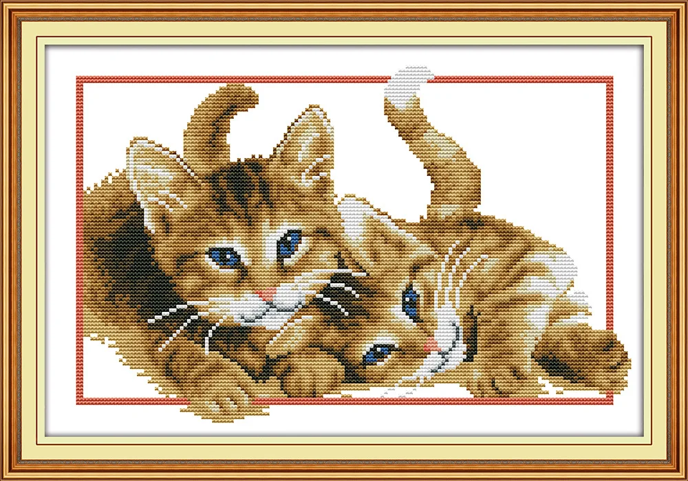 

Two lovely baby cats Canvas DMC Counted Cross Stitch Kits printed Cross-stitch set Embroidery Needlework