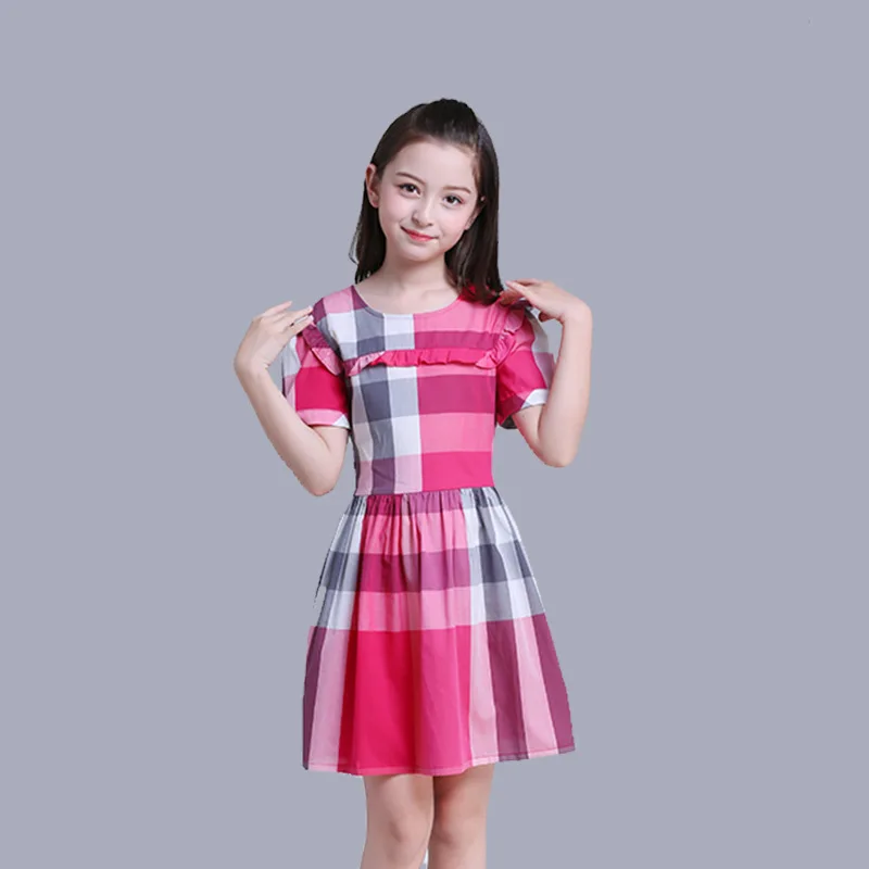 

HSSCZL 2019 New brand girls summer Pleated dress European and American style girl short sleeve children kids cotton fashion 6-14