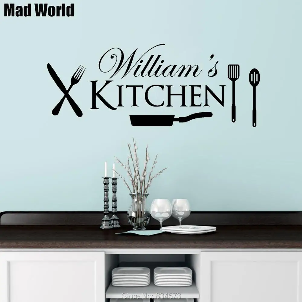 Personalized Name Kitchen Utensils Wall Art Stickers Decals Home DIY Decoration Removable Room Decor | Дом и сад