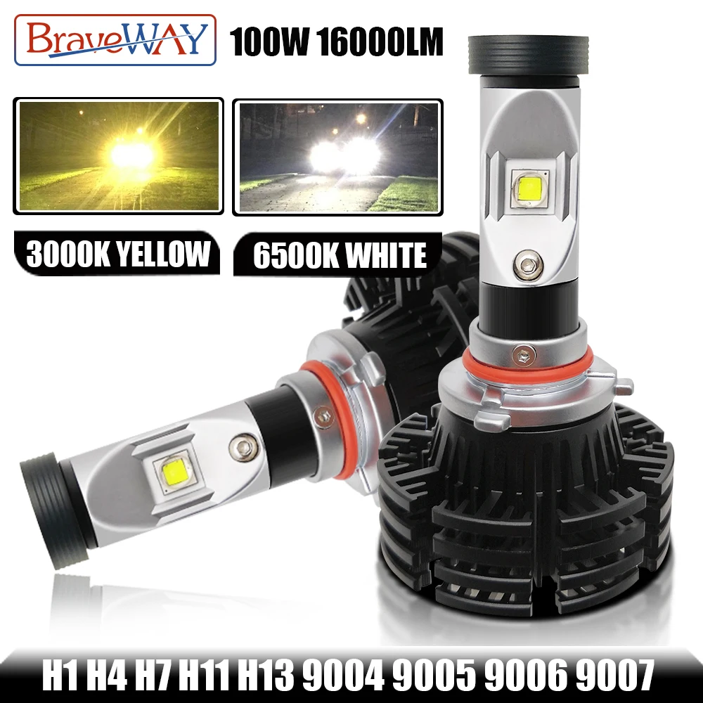 

BraveWay 100W 3000K Yellow 6500K Dual H7 LED Headlihgt Bulbs H1 H7 H13 9004 9007 LED Bulbs for Car 9005 HB3 9006 HB4 Led Lamps