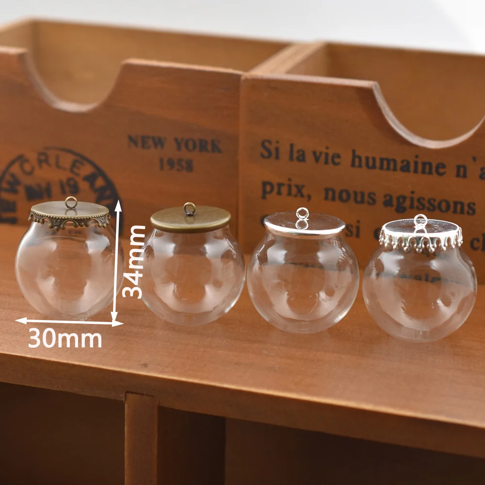 10set 30*20mm hollow glass globe with setting base beads cap set orb glass vials pendant glass bottle jewelry pendant