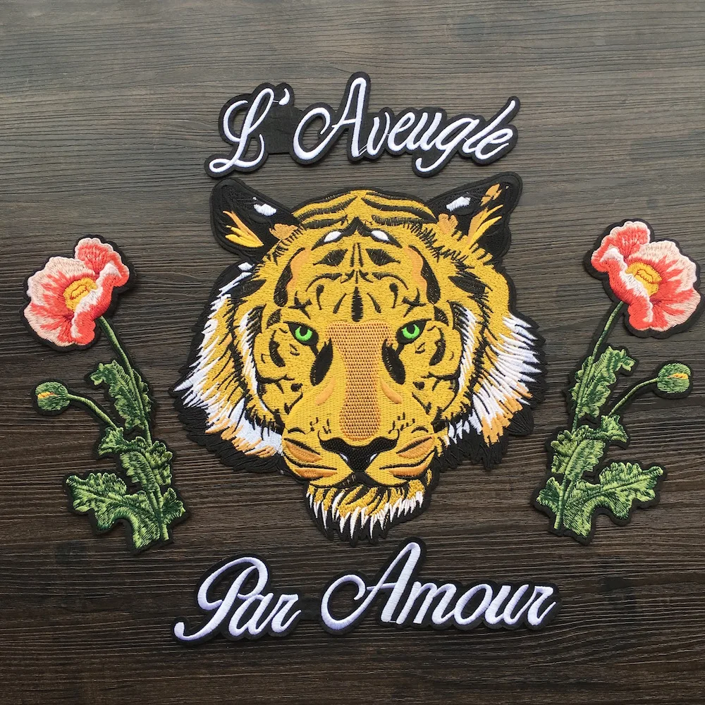 

Fashion Cool Big Large Yellow Tiger Flowers Patch Applique Badge Clothes Patch, Iron on Patches for Clothes LSHB615