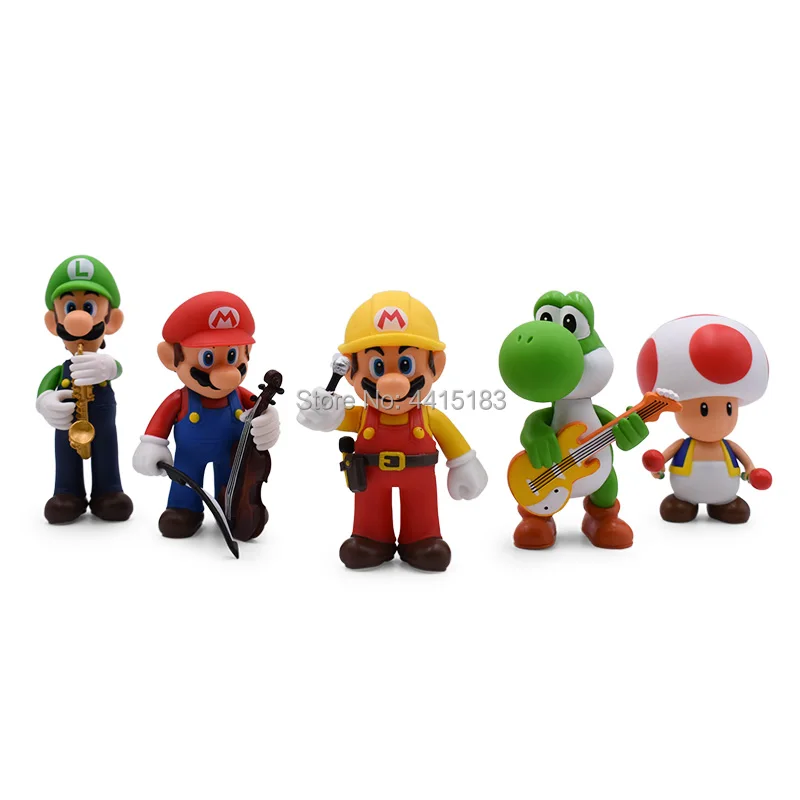 5 PCS/set Anime Music Concert Super Mario Bros Toad Donkey Kong Yoshi Luigi PVC Action Figure Doll Collectible Model Baby Toy