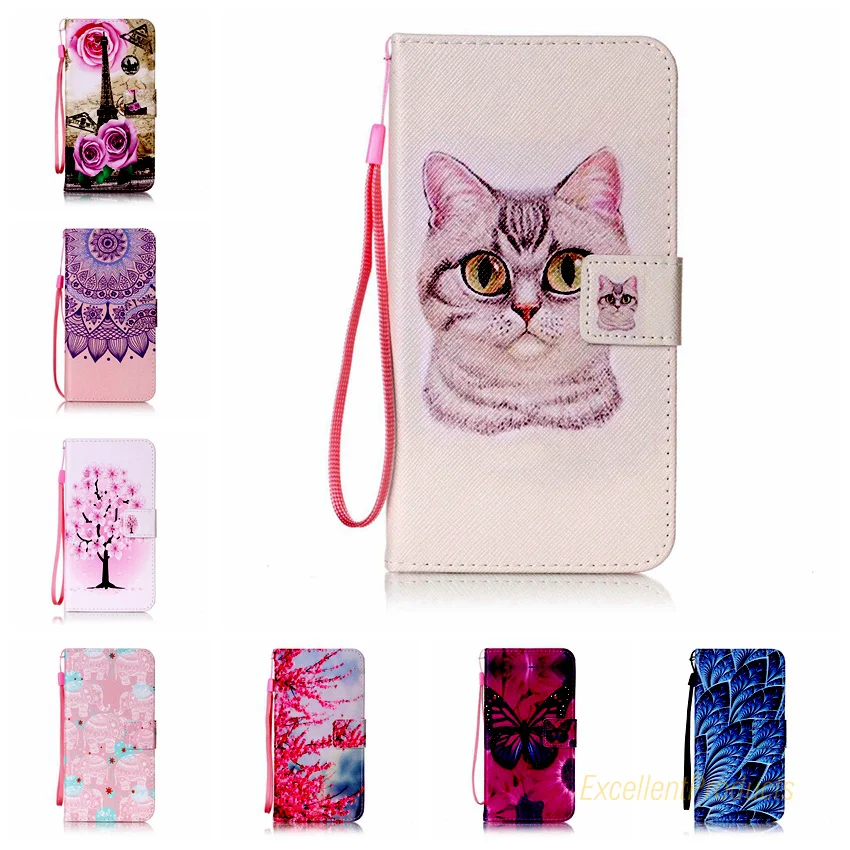 

Printing PU Leather Wallet Flip Case For Samsung J710 J7 2016 With Card Holder Slots Stand Function+Lanyard Gift