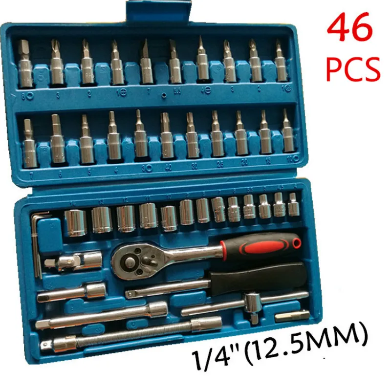 

1/4" Bicycle Motor Car Repair Tool Set 46pcs Tool Combination Torque Screwdrivers Ratchet Socket Spanner Mechanics Tool Kits