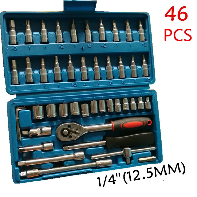 1/4 "велосипед мотор Инструменты для ремонта автомобилей комплект 46 шт инструмент Комбинации динамометрические отвёртки Ratchet шестигранного