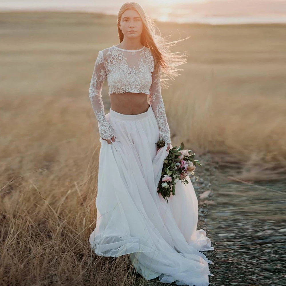 Due Pezzi Abito Da Sposa Maniche Lunghe Modest Abito Da Sposa Informale  Romantico Nuovo arrivo di vendita Calda|Wedding Dresses| - AliExpress