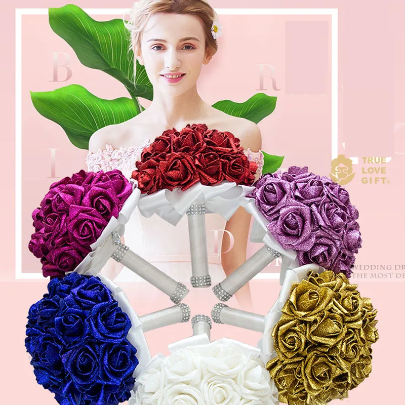 

50pcs/lot lFashion Sparkling PE Rose for Artificial DIY Flowers Bridal Bouquet Wedding Party Home Event DIY Back Drop Decoration