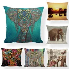 Geometric Indian Elephant Mandala Statue Roses Cushion Cover 17*17Inch Sunset Senic Striped Living Room Office Couch Decorate