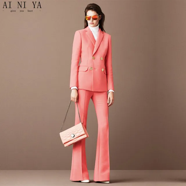 Giacca + Pantaloni Rosa Intenso Delle Donne di Affari Suits Femminile
