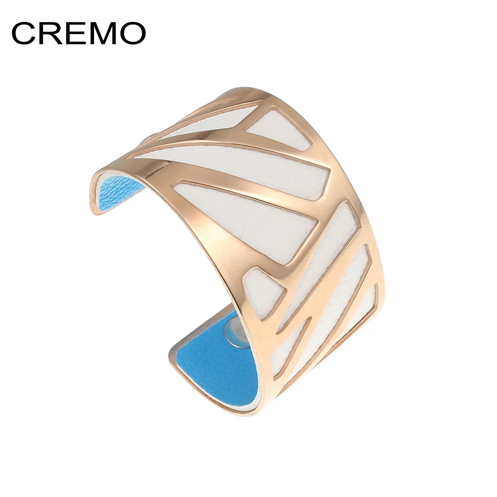 

Cremo Bracelets & Bangles Wide Reversible Leather Interchangeable Cuff Bracelet Stainless Steel Women Steel Cuff Bracelets