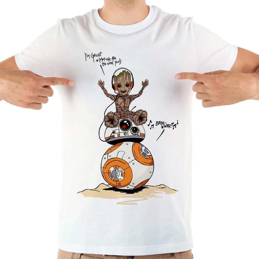

cute BB8 FUNNY t shirt men white Casual comfortable plus size tshirt homme star war BB-8 AND R2 ROBOT TEE Shirt