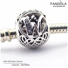 Стерлингового серебра 925 серебряная буква Алфавит W бусины для изготовления ювелирных изделий подходящие Подвески Браслеты Оригинальное серебро 925 ювелирные изделия