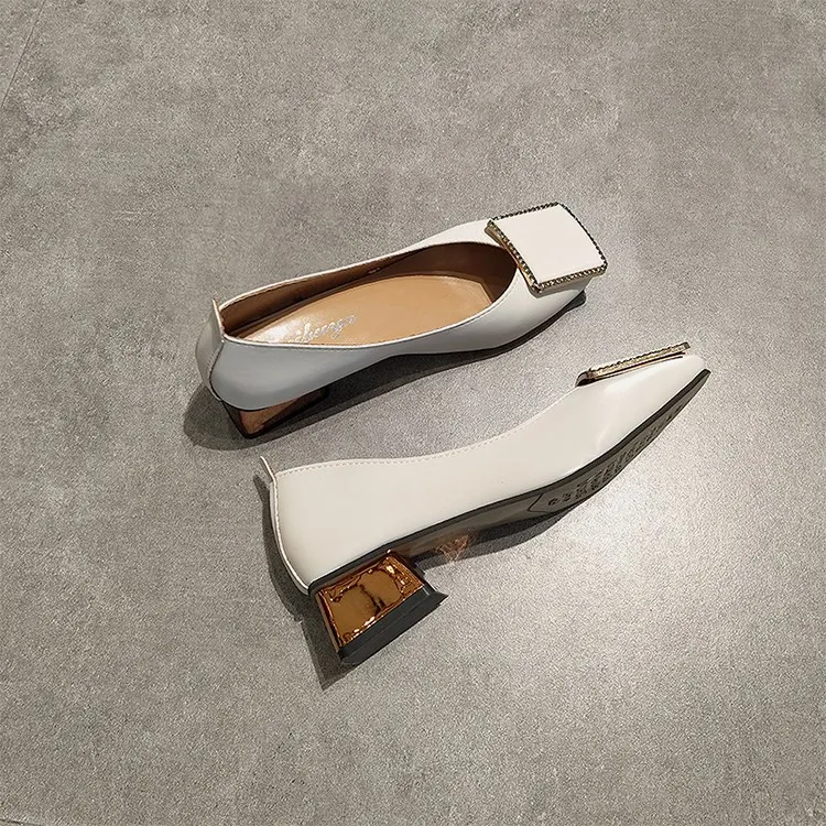 Najtaniej EOEODOIT kwadratowy obcas kwadratowy nosek skórzane czółenka buty damskie lato jesień płytkie usta Casual biuro Lady buty ol 5 cm obcas