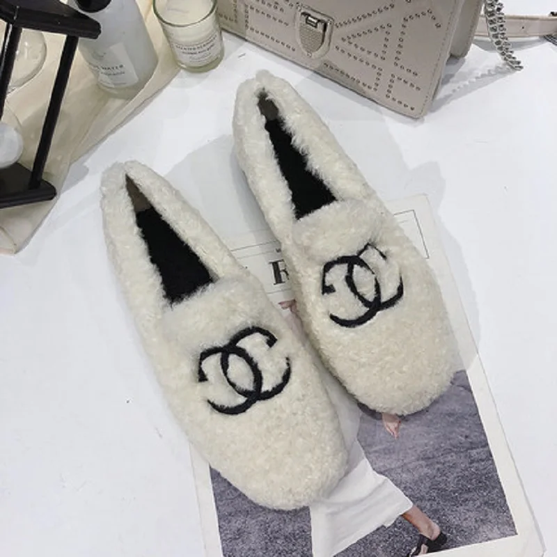 

Female 2018 new autumn and winter wild plus velvet net red fur shoes thank you fashion women's shoes