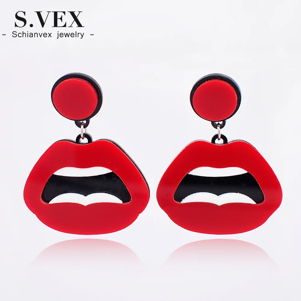 Red Lips Acrylic Women Earrings Hip Hop Sexy Red Mouth Bohemian Charm