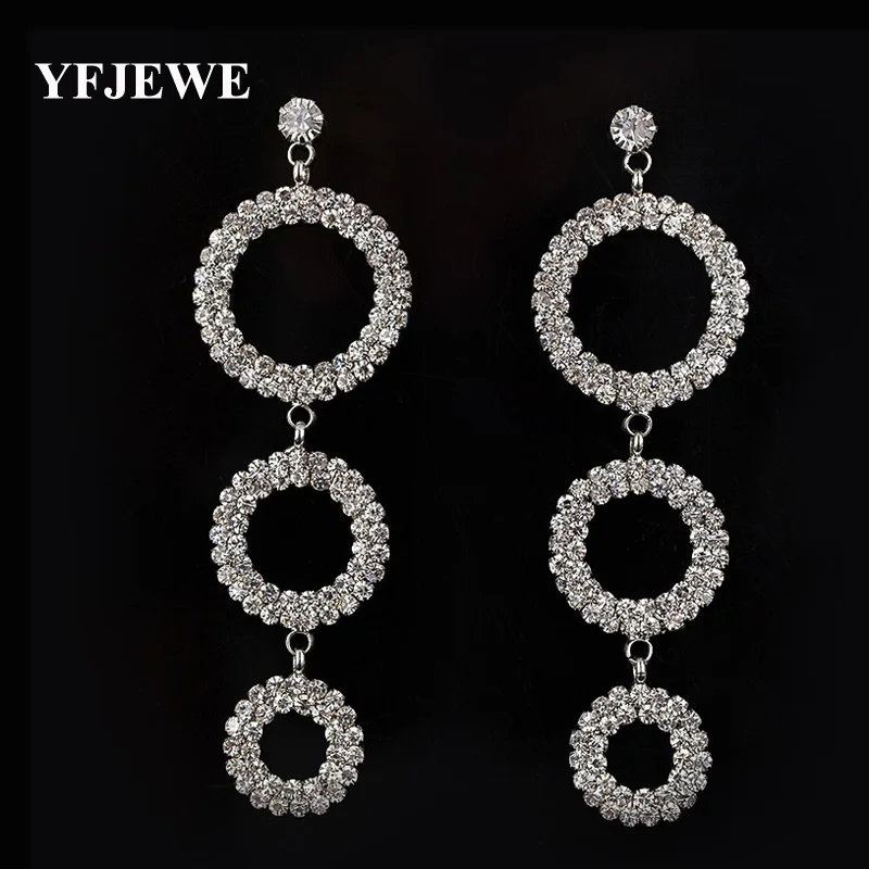 

YFJEWE New fashion Austrian Crystal sliver Plated long Tassel Geometric shape Drop Earrings best sell for Women jewelry #E351