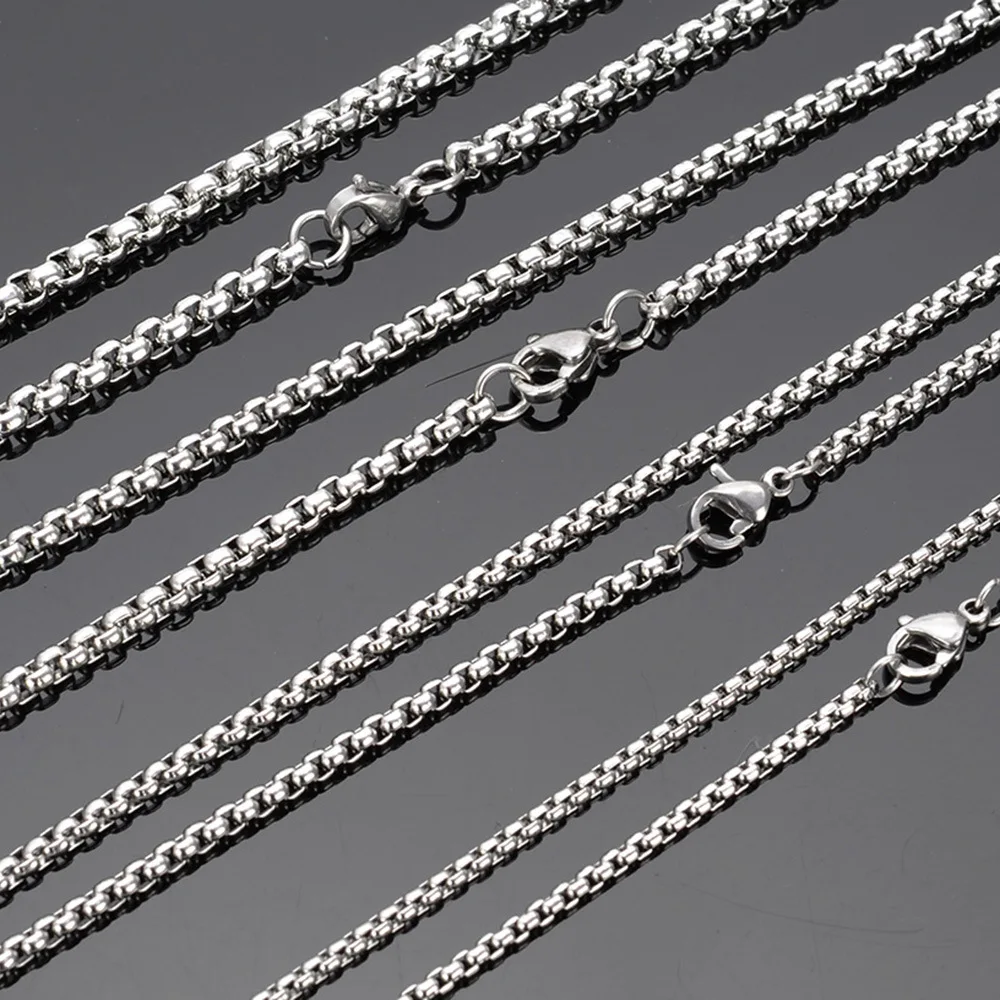 Оптом 2 мм/3 мм популярное использование женская мужская Серебряная нержавеющая сталь коробка звено ожерелье цепь для подвески 1"-30"