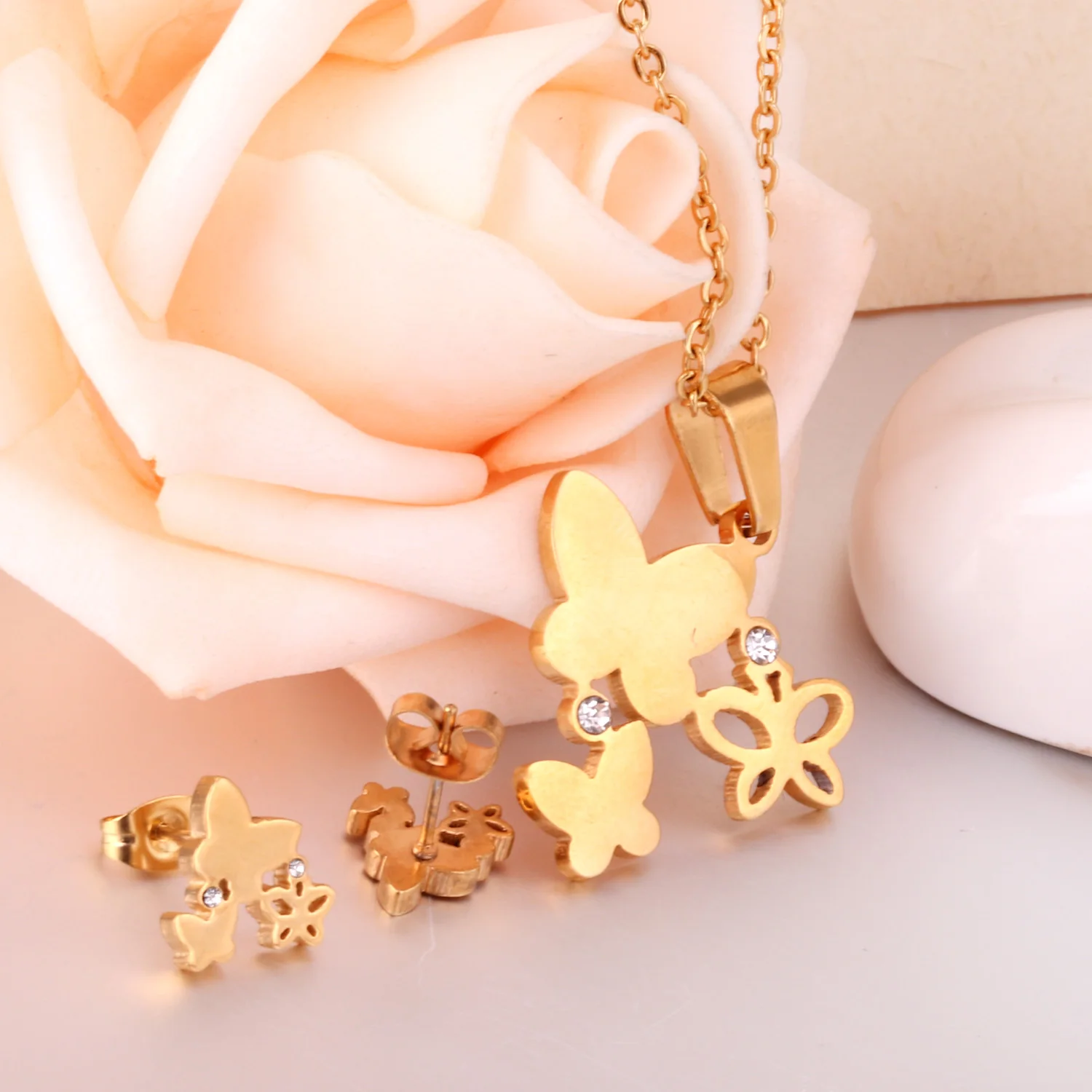 LUXUKISSKIDS модное ожерелье с бабочкой серьги ювелирный набор для женщин золотой цвет