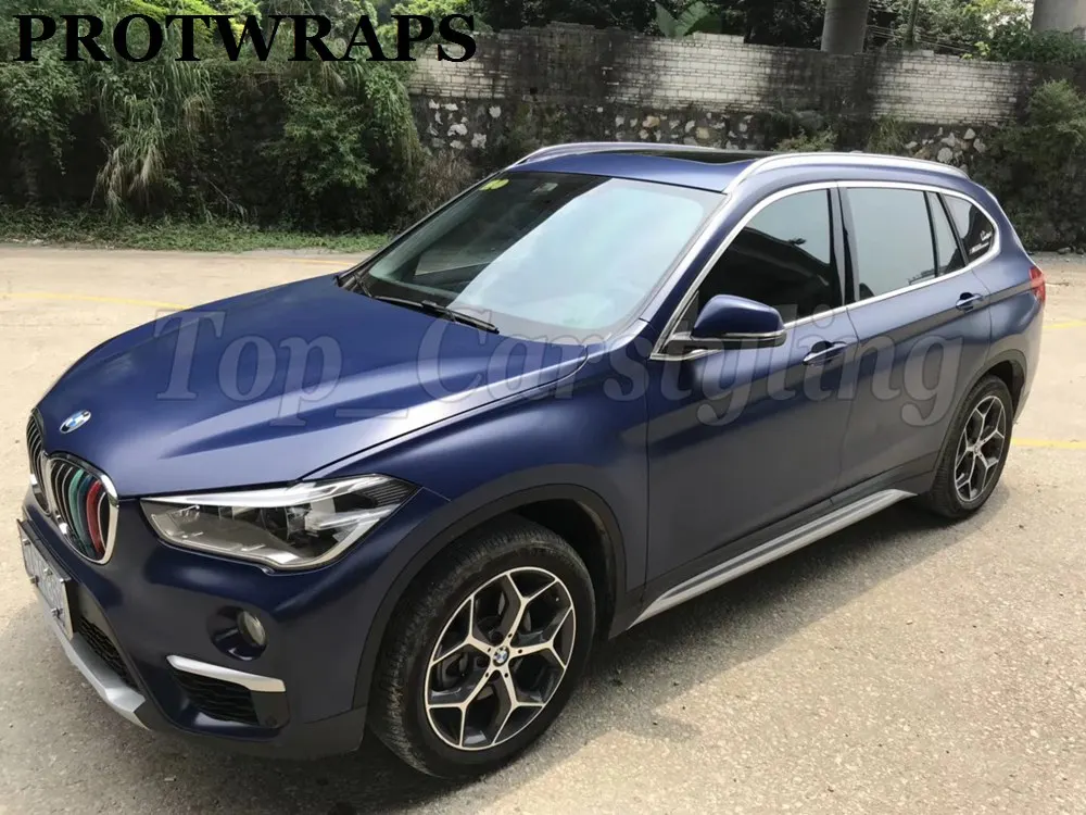 

Midnight Blue Satin Vinyl Car Wrap Covering with air release PROTWRAPS Low tack glue Like 3M Quality 1.52X20M / 5x67ft